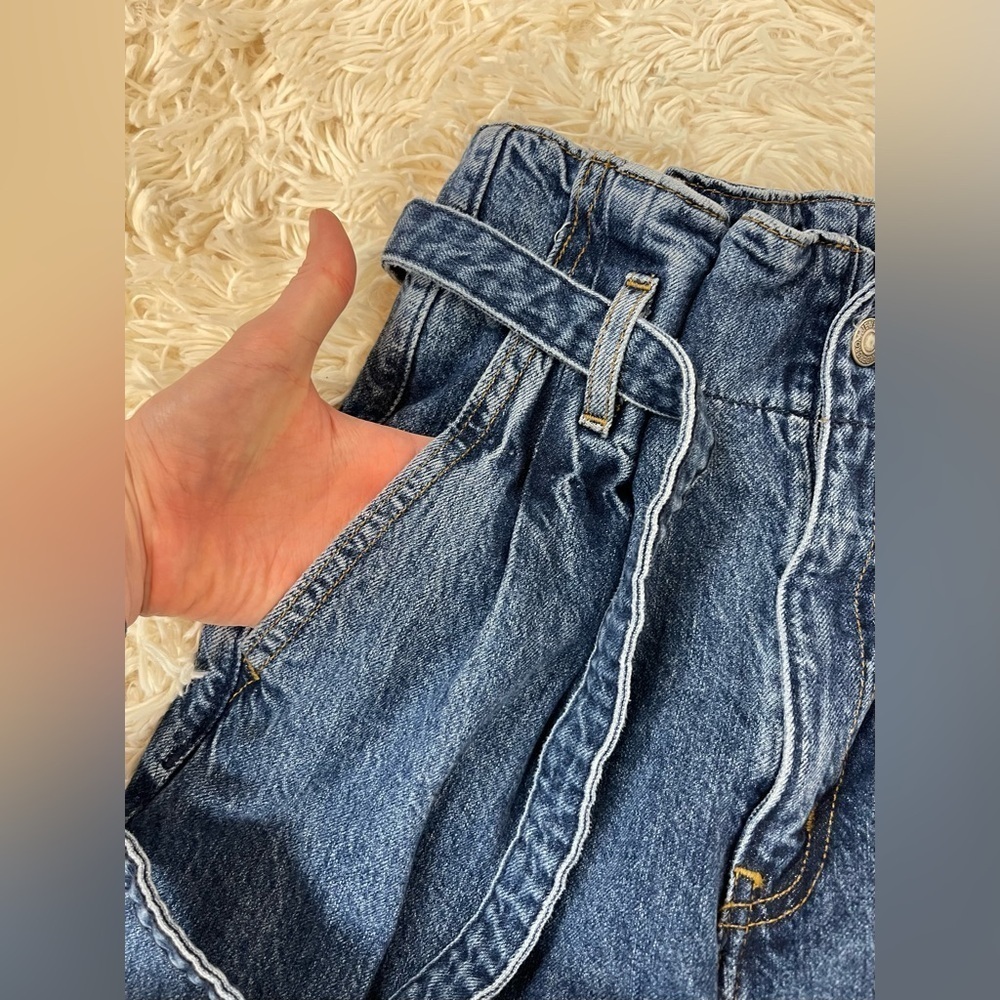 Abercrombie & Fitch Jeans Paper Bag High Rise A&F Mom 25 0S Raw Hem Blue belted - Picture 2 of 9